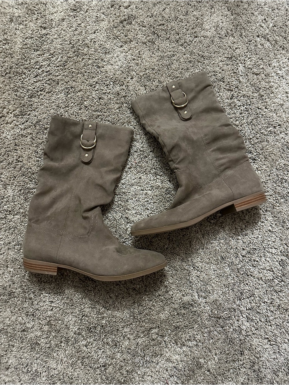 Kohl's Taupe Suede Mid-Calf Buckle Boots